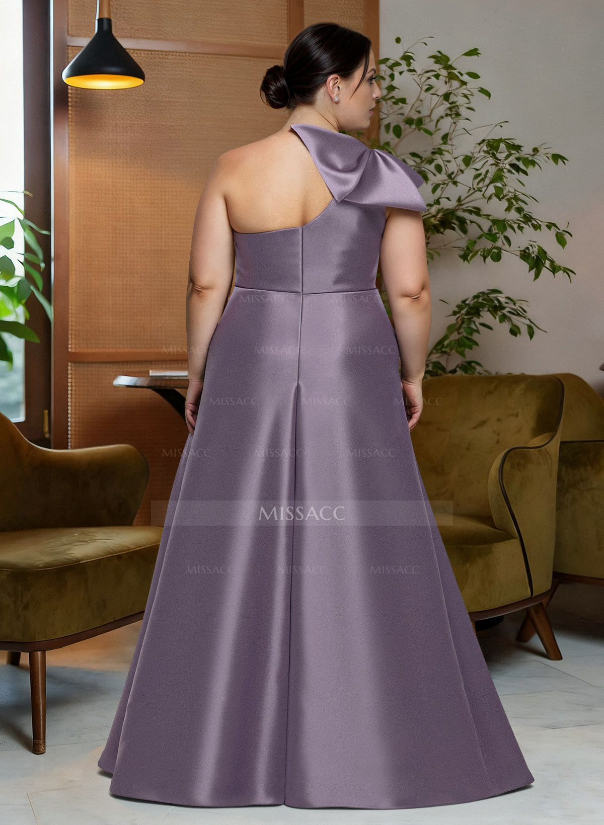 Bow(s) One-Shoulder A-Line Floor-Length Satin Mother Of The Bride Dresses With Pockets