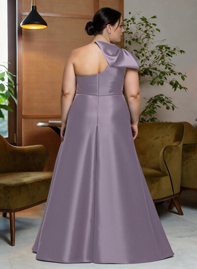 Bow(s) One-Shoulder A-Line Floor-Length Satin Mother Of The Bride Dresses With Pockets