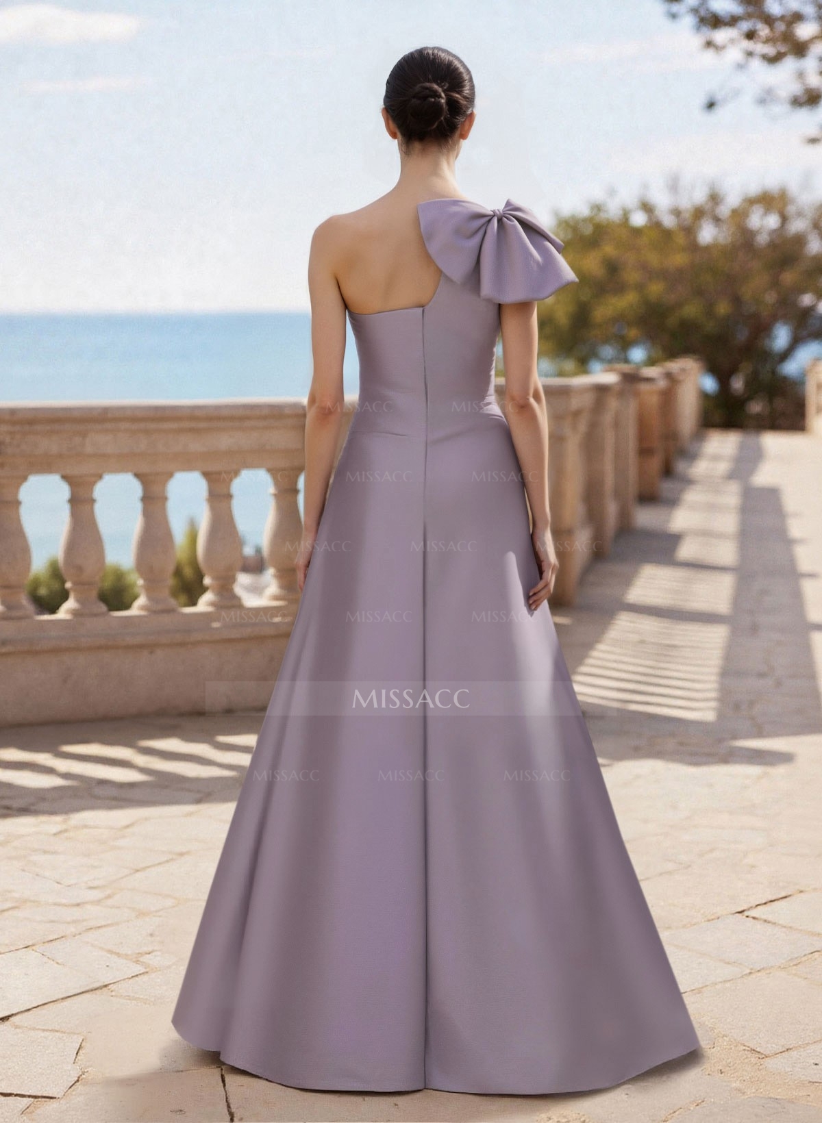Bow(s) One-Shoulder A-Line Floor-Length Satin Mother Of The Bride Dresses With Pockets