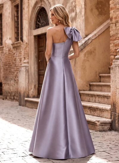 One-Shoulder A-Line Floor-Length Satin Mother Of The Bride Dresses With Bow(s) And Pockets
