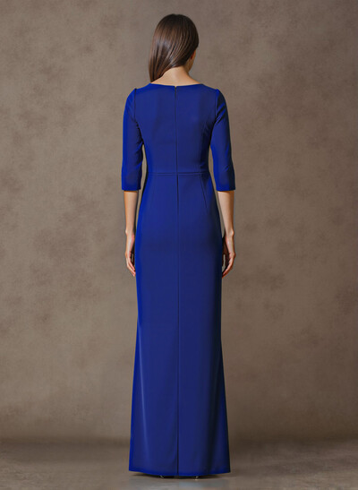 Asymmetrical Neckline 1/2 Sleeves Split Front Floor-Length Elastic Satin Mother Of The Bride Dresses