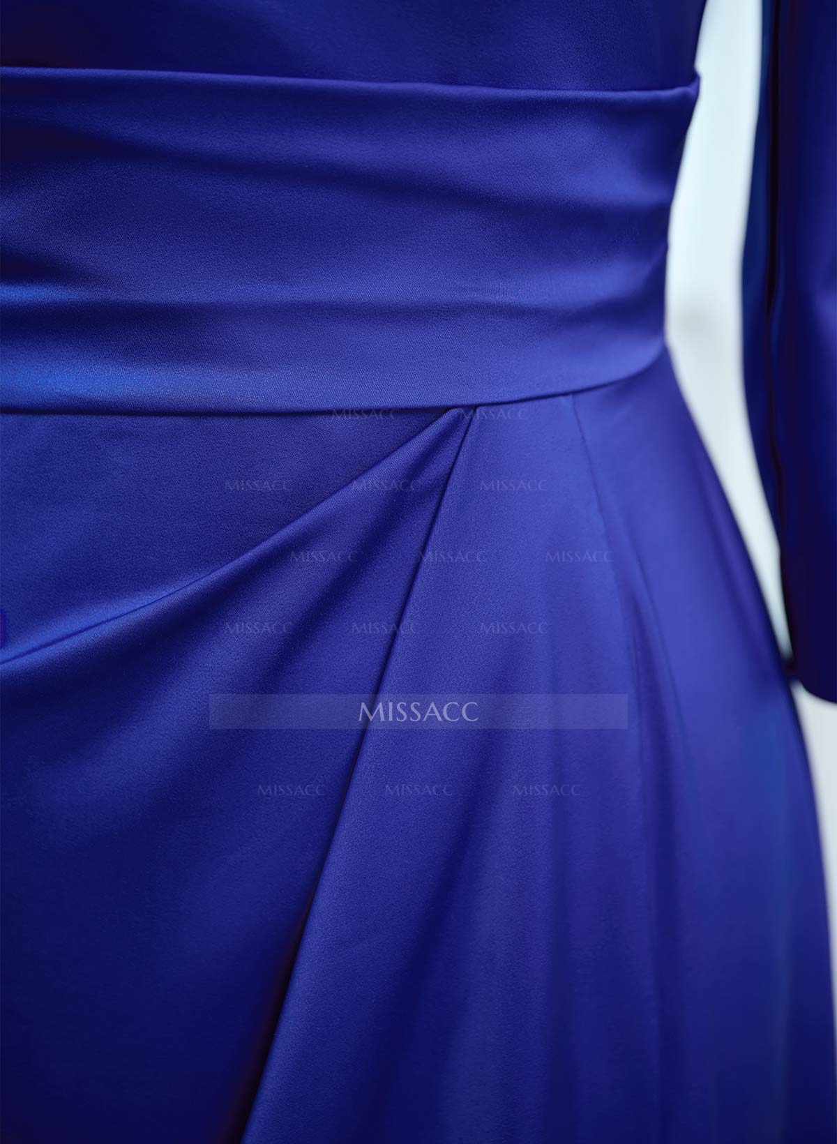 Asymmetrical Neckline 1/2 Sleeves Split Front Floor-Length Crepe Satin Mother Of The Bride Dresses