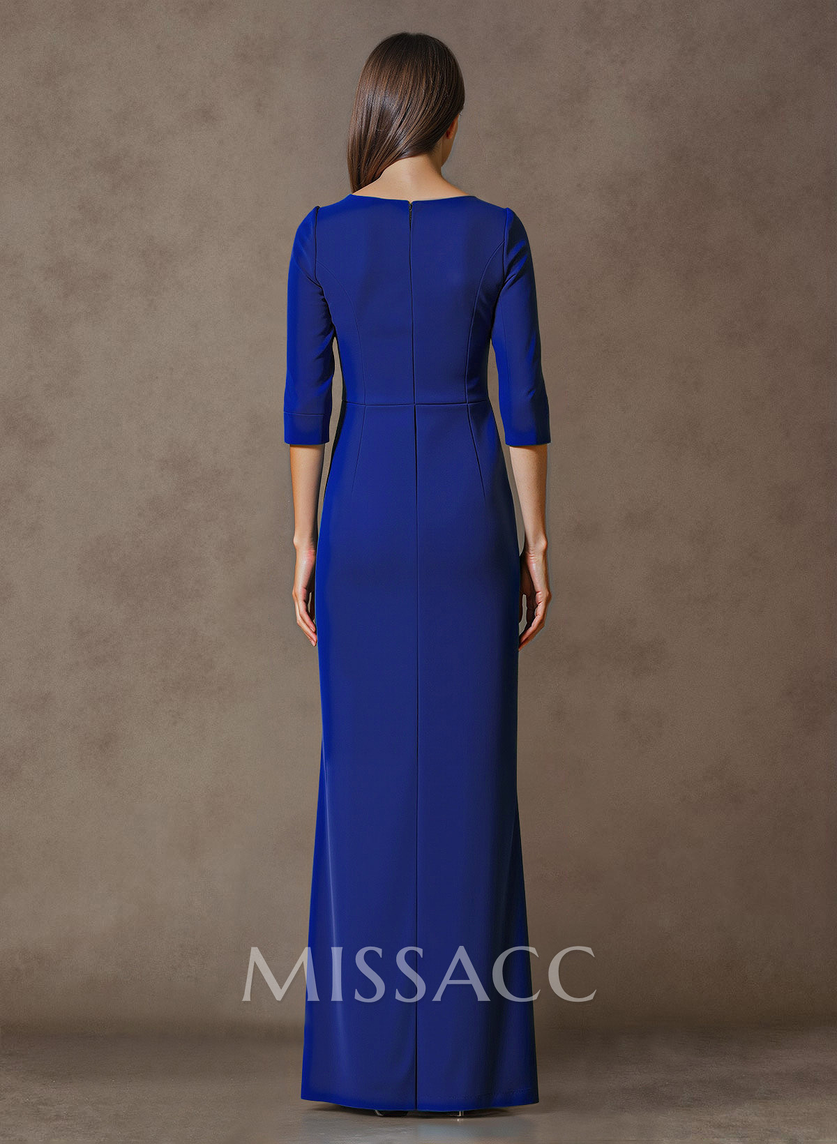 Asymmetrical Neckline 1/2 Sleeves Split Front Floor-Length Crepe Satin Mother Of The Bride Dresses