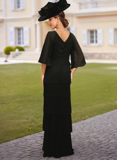 Elegant V-Neck Tiered Floor-Length Chiffon Mother Of The Bride Dresses With Beading/Lace
