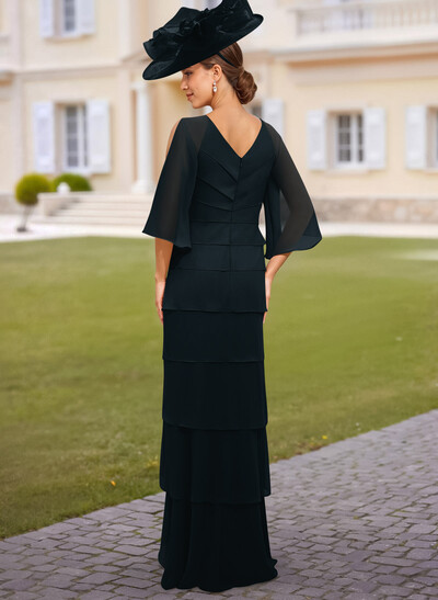 Elegant V-Neck Tiered Floor-Length Chiffon Mother Of The Bride Dresses With Beading/Lace