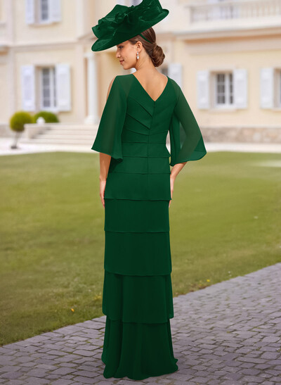 Elegant V-Neck Tiered Floor-Length Chiffon Mother Of The Bride Dresses With Beading/Lace