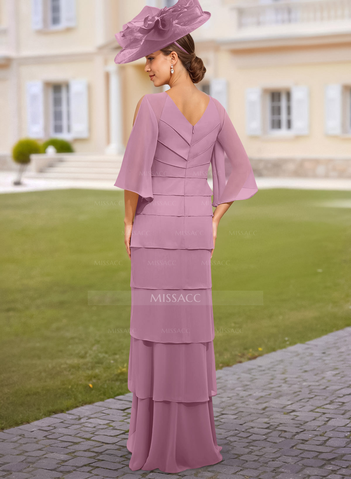 Elegant V-Neck Tiered Floor-Length Chiffon Mother Of The Bride