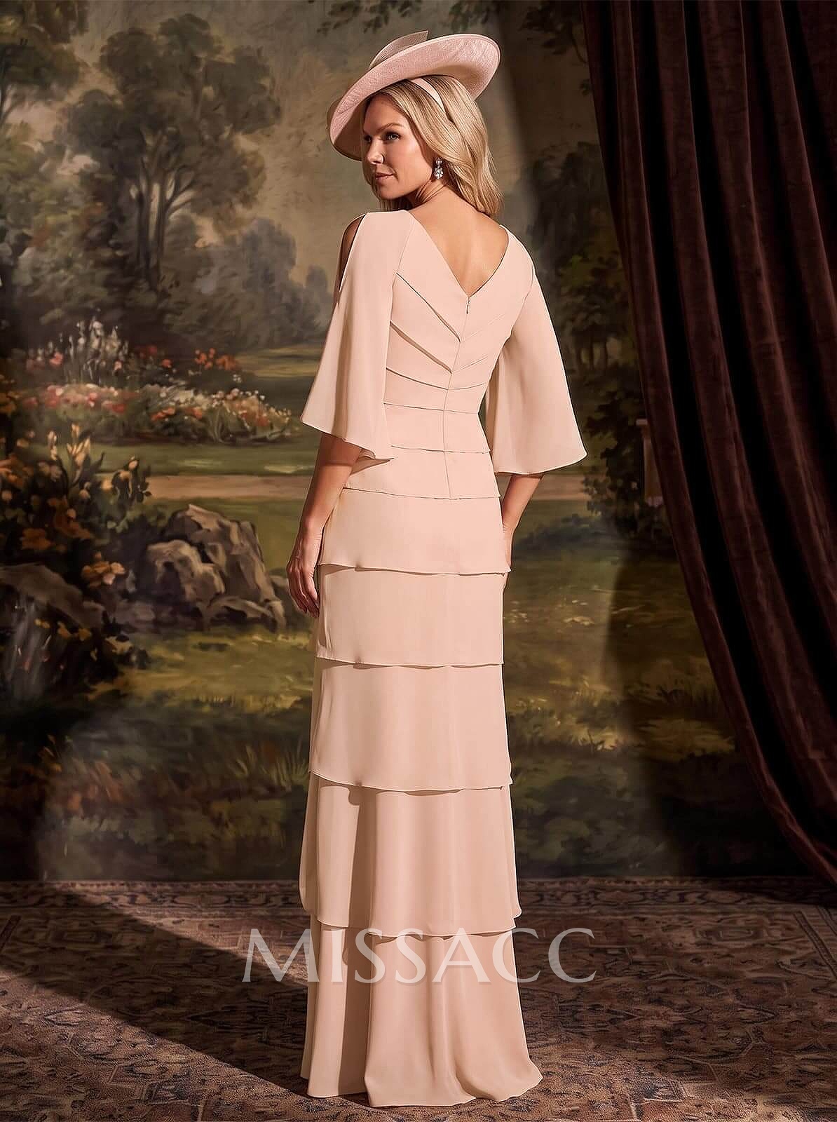 Elegant V-Neck Tiered Floor-Length Chiffon Mother Of The Bride Dresses With Beading/Lace
