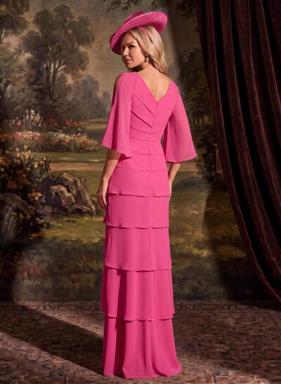 Elegant V-Neck Tiered Floor-Length Chiffon Mother Of The Bride Dresses With Beading/Lace