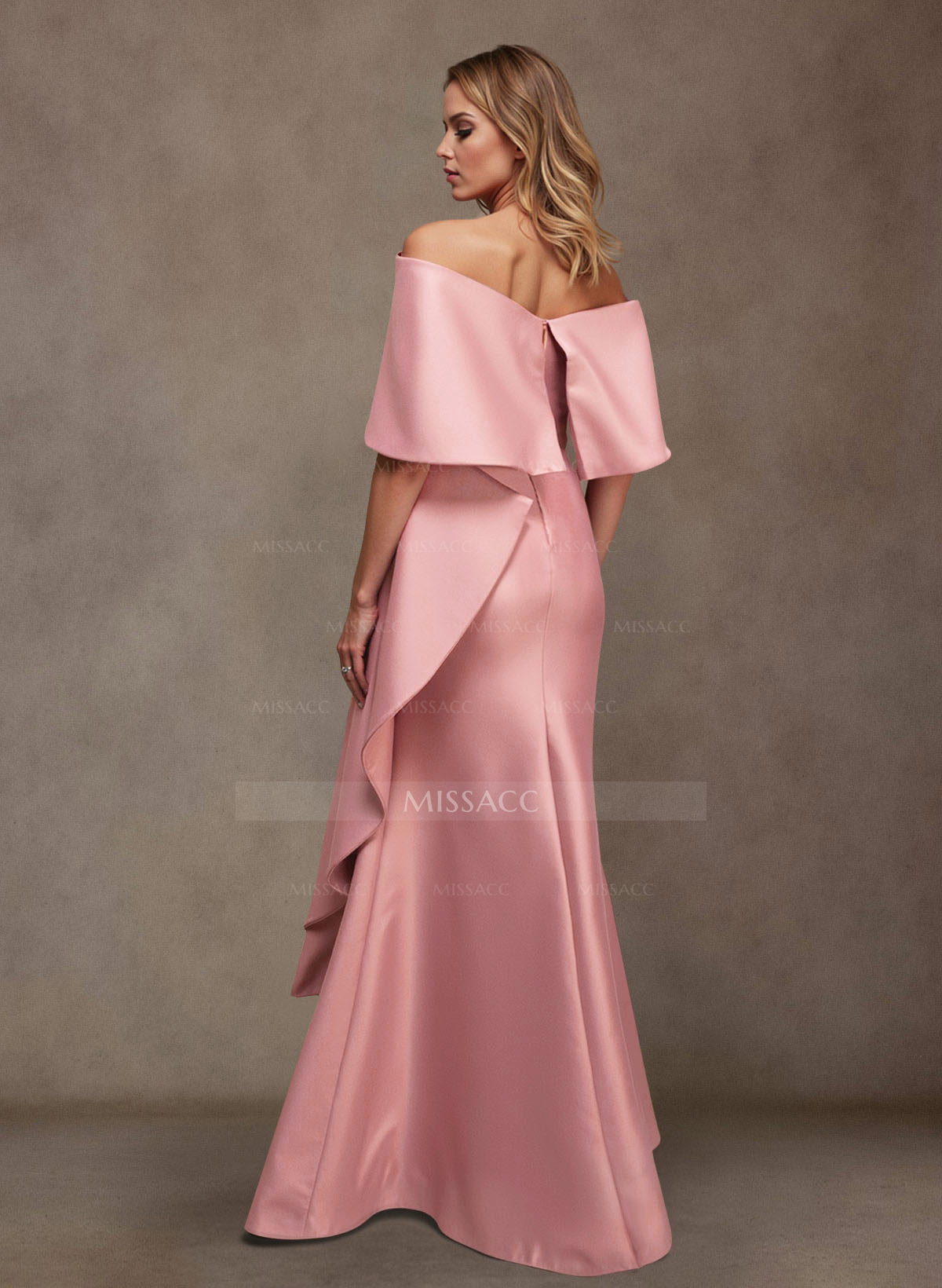 Elegant Off-The-Shoulder Ruffle Mermaid Floor-Length Matte Satin Mother Of The Bride Dresses