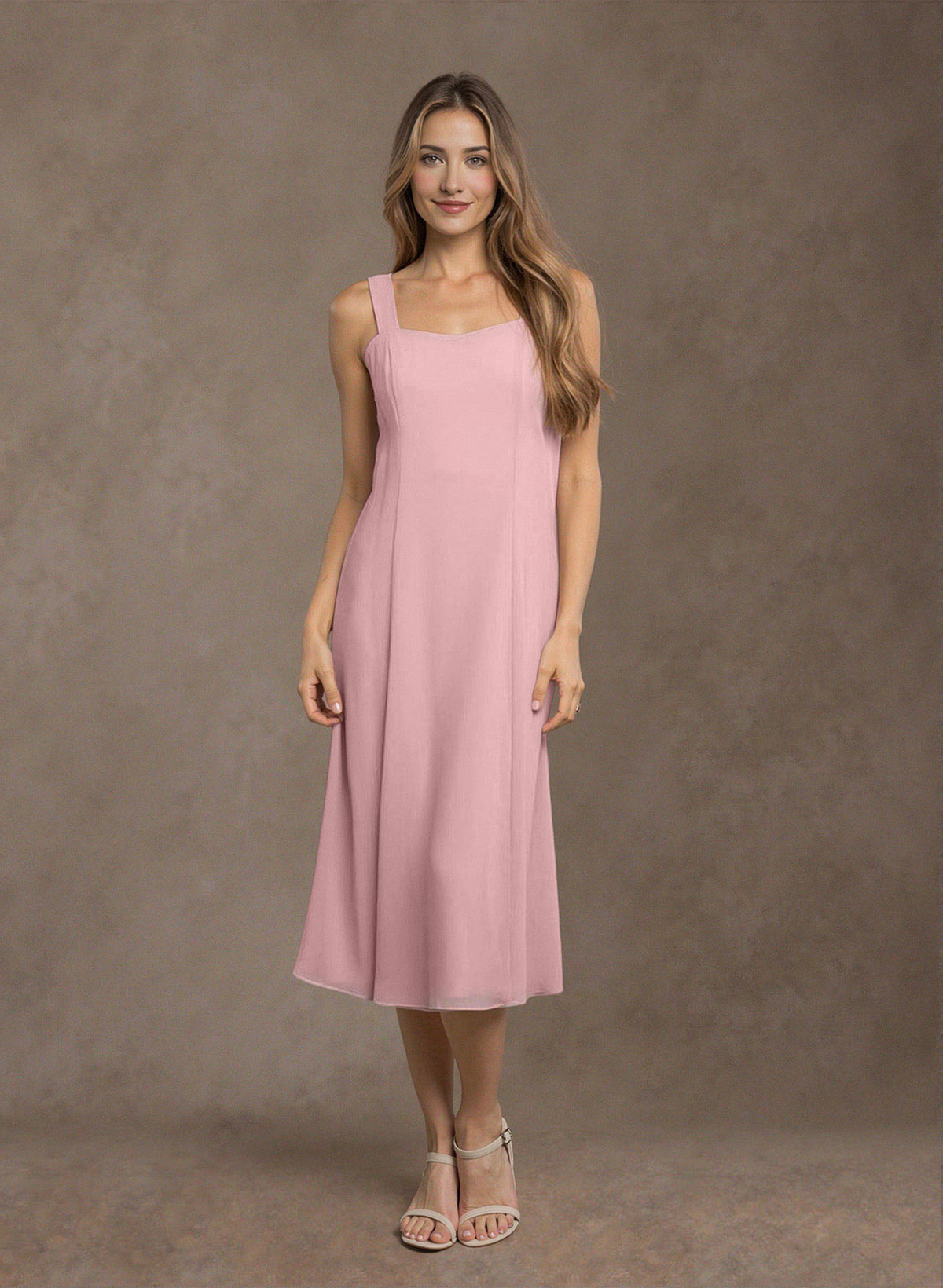 Simple Square Neckline Sleeveless A-Line Tea-Length Chiffon Mother Of The Bride Dresses