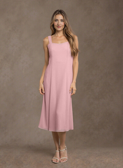 Simple Square Neckline Sleeveless A-Line Tea-Length Chiffon Mother Of The Bride Dresses