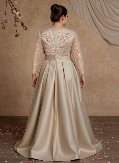 A-Line V-Neck Long Sleeves Satin/Sequined Mother Of The Bride Dresses With Pleated