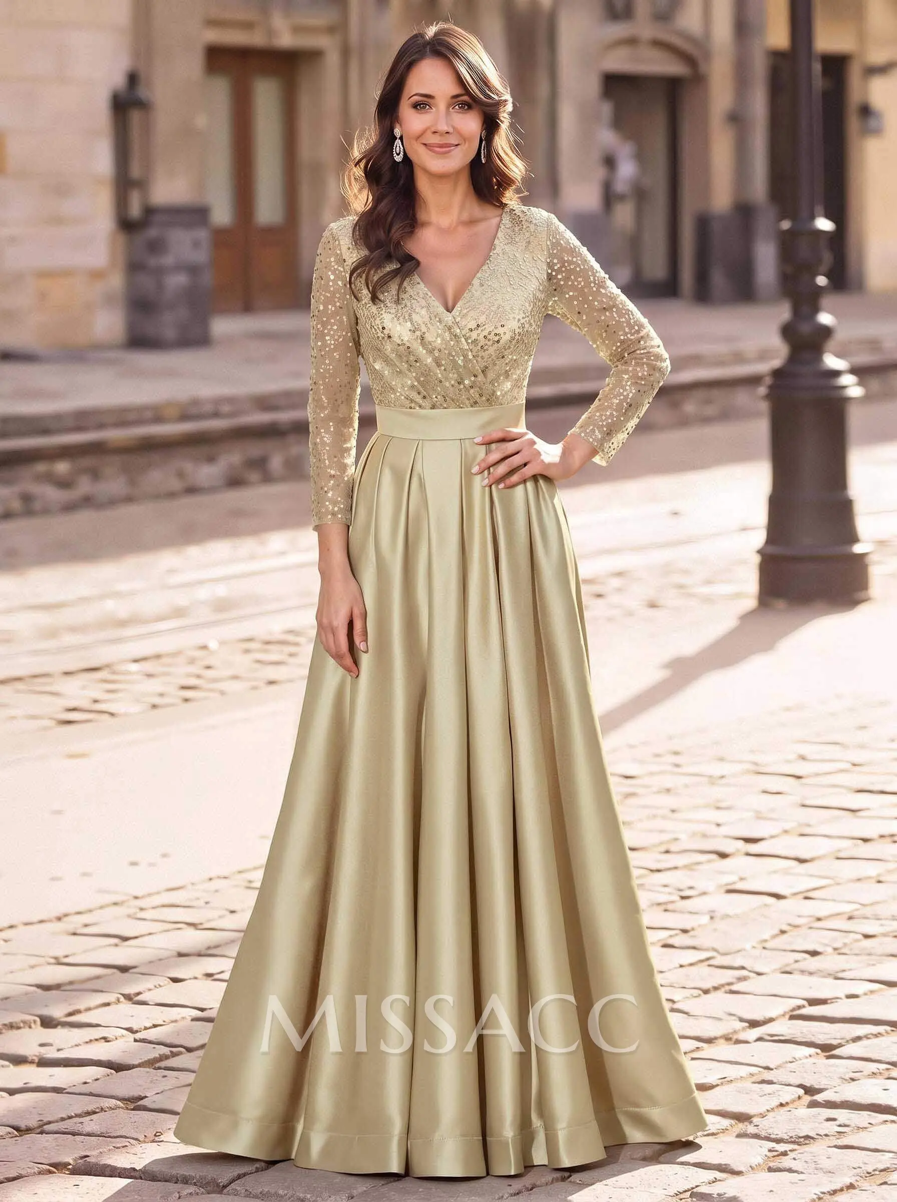 gold bridesmaid dresses long sleeve Missacc Ink Blue Mother Of The Bride A-Line V-Neck Sleeves Satin/Sequined Mother Of The Bride Dresses With Pleated Baby Blue Elegant Dresses YGroup_lars-strapless-mini-dress Dazzle as a bridesmaid Fit:Wide