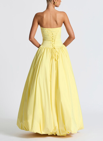 Sweet & Flow Ruched Strapless Sleeveless A-Line Asymmetrical Length Taffeta Prom Dresses