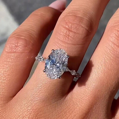 4CT Oval & Marquise Cut Moissanite Engagement Ring In Sterling Silver