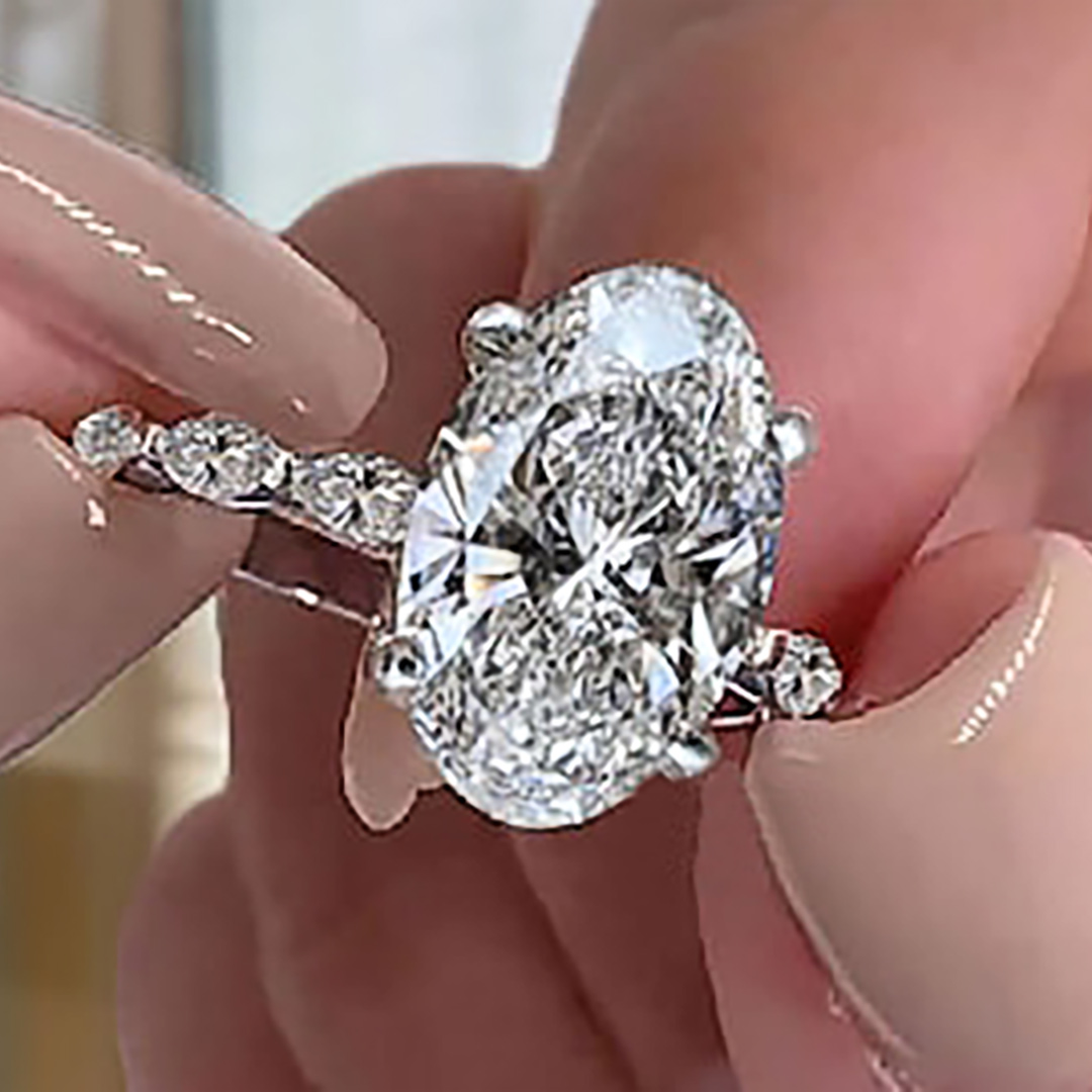 4CT Oval & Marquise Cut Moissanite Engagement Ring In Sterling Silver