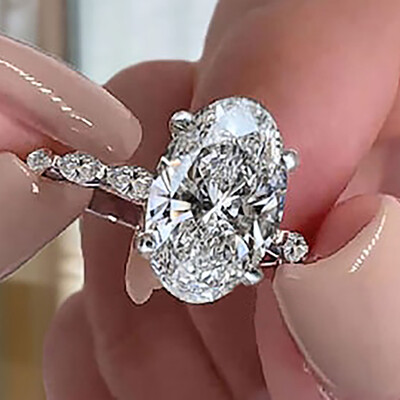 4CT Oval & Marquise Cut Moissanite Engagement Ring In Sterling Silver