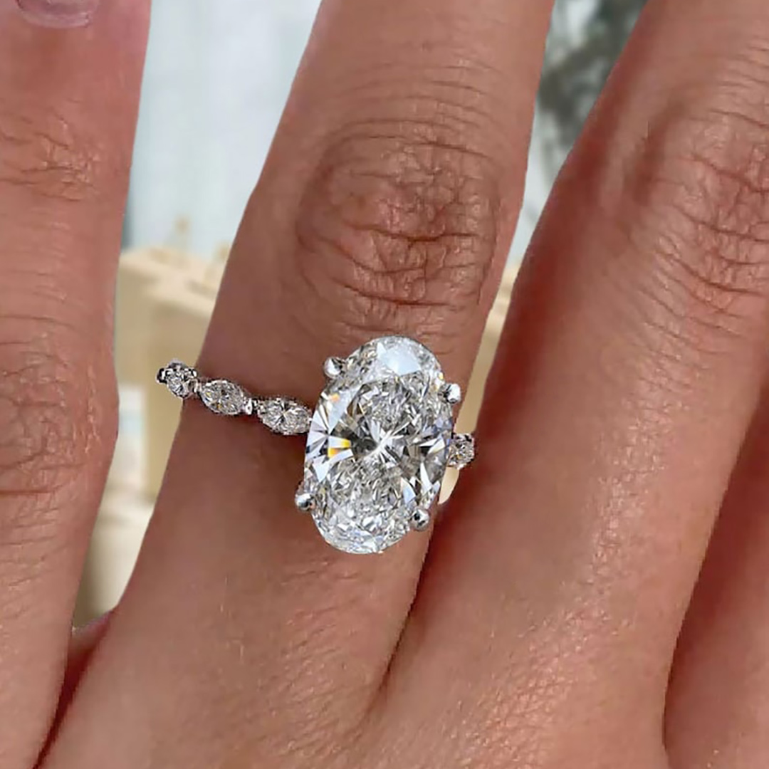4CT Oval & Marquise Cut Moissanite Engagement Ring In Sterling Silver
