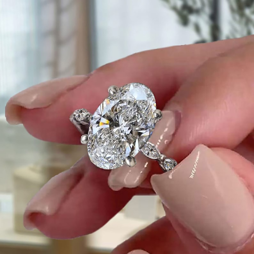 4CT Oval & Marquise Cut Moissanite Engagement Ring In Sterling Silver