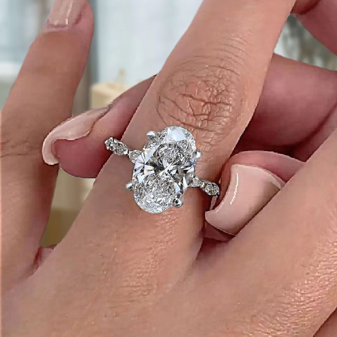 4CT Oval & Marquise Cut Moissanite Engagement Ring In Sterling Silver