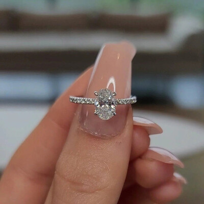2CT Oval Cut Moissanite Hidden Halo Engagement Ring In Sterling Silver