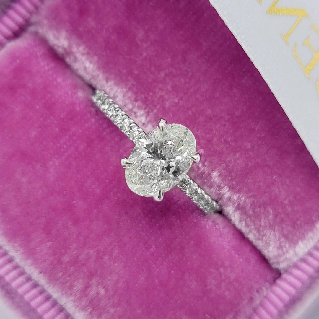 2CT Oval Cut Moissanite Hidden Halo Engagement Ring In Sterling Silver