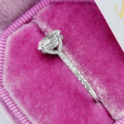 2CT Oval Cut Moissanite Hidden Halo Engagement Ring In Sterling Silver