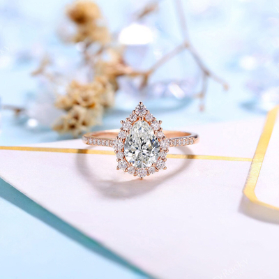 2CT Pear & Round Cut Moissanite Engagement Ring In Sterling Silver