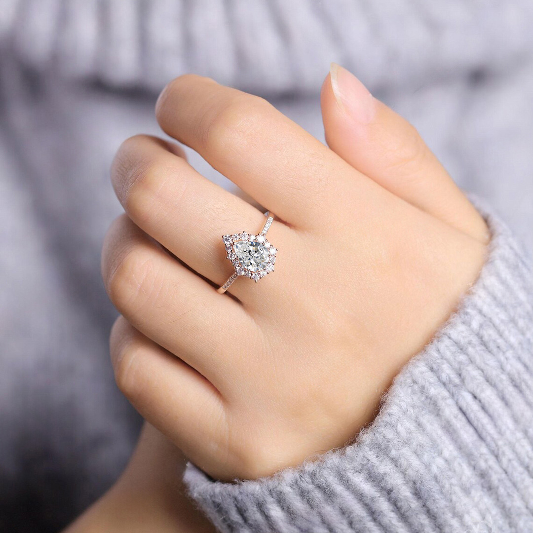 2CT Pear & Round Cut Moissanite Engagement Ring In Sterling Silver