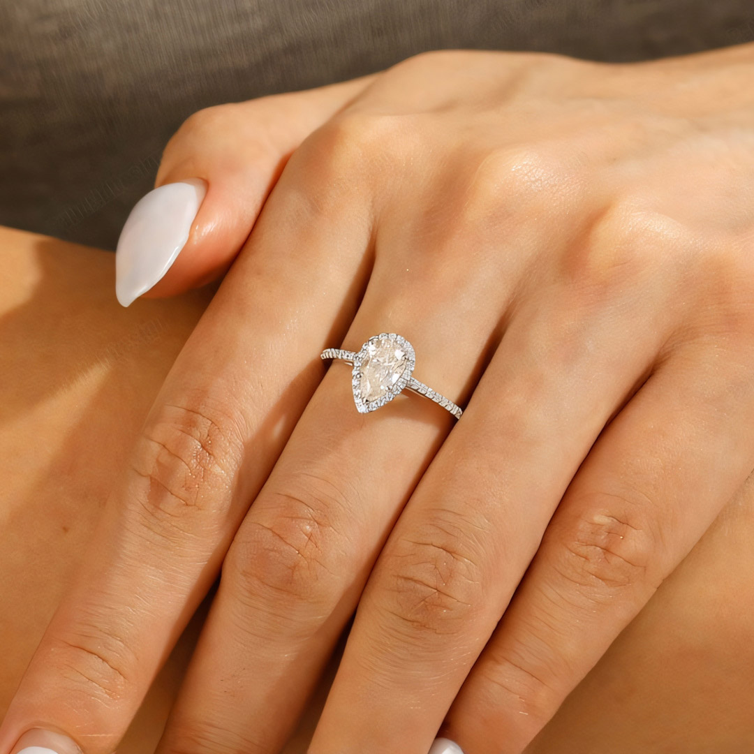 2CT Pear & Round Cut Moissanite Engagement Ring In Sterling Silver