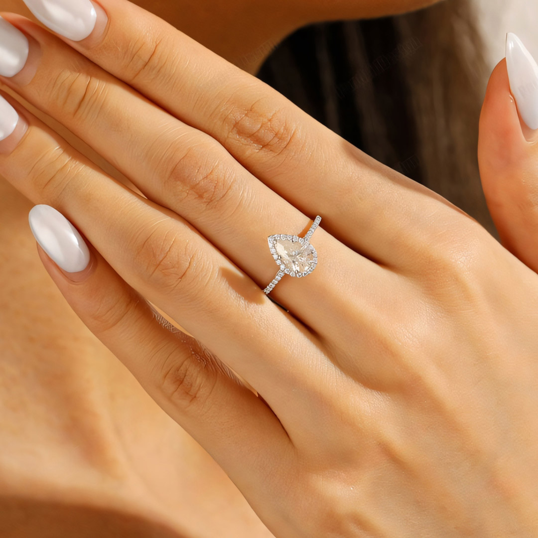 2CT Pear & Round Cut Moissanite Engagement Ring In Sterling Silver