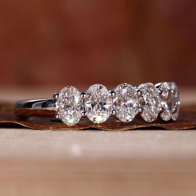 1.4CT Oval Cut Moissanite Wedding Band In Sterling Silver