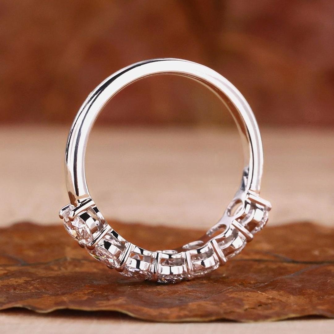 1.4CT Oval Cut Moissanite Wedding Band In Sterling Silver