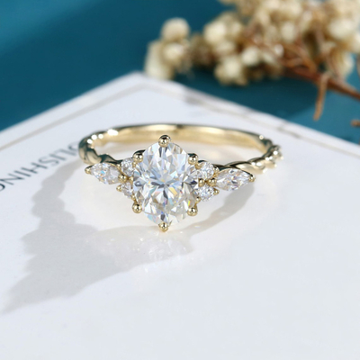 2CT Oval & Round Moissanite Engagement Ring In Sterling Silver