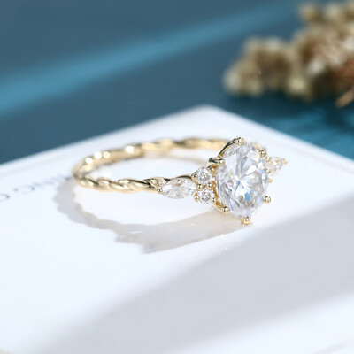 2CT Oval & Round Moissanite Engagement Ring In Sterling Silver
