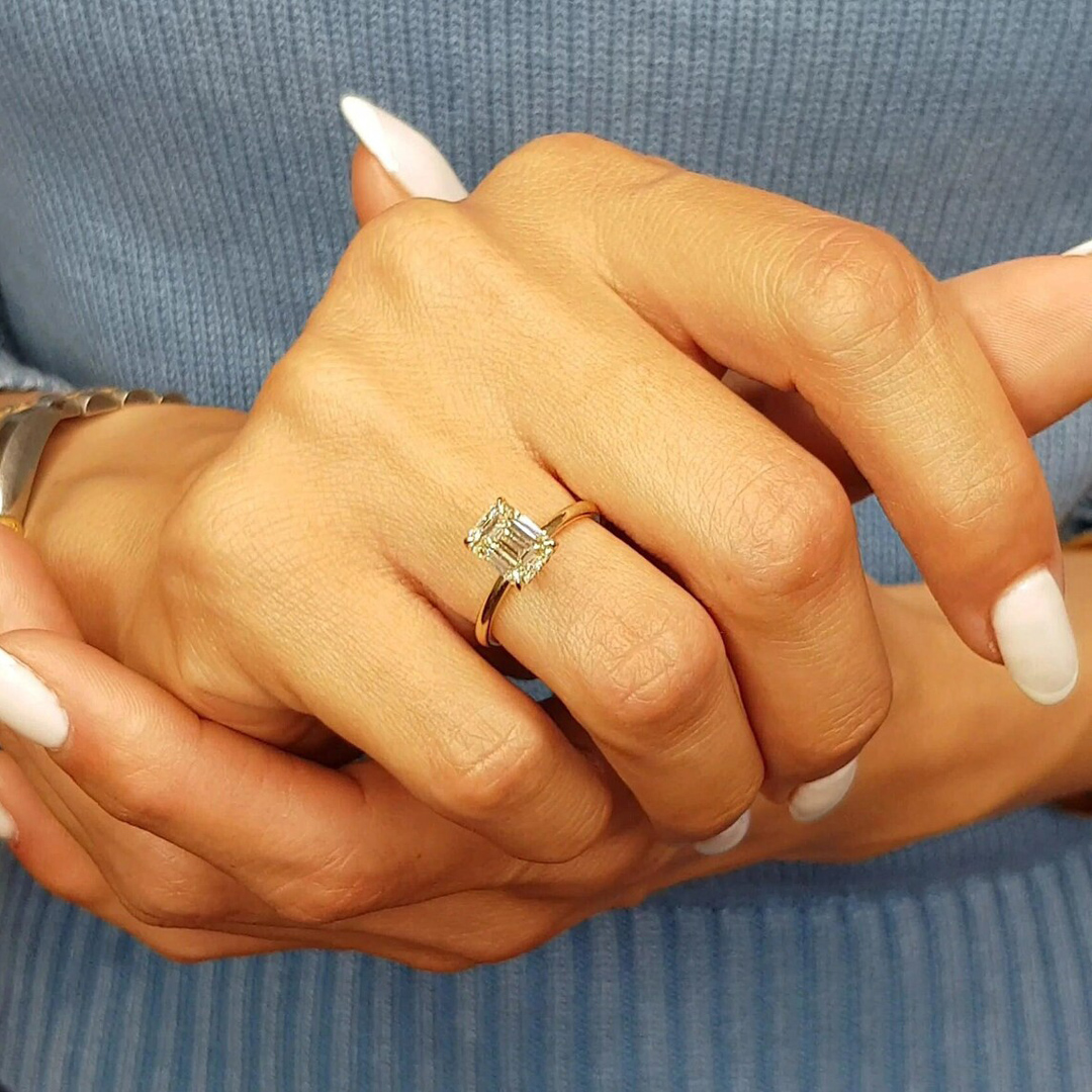 3CT Emerald Cut Moissanite Solitaire Engagement Ring In Sterling Silver