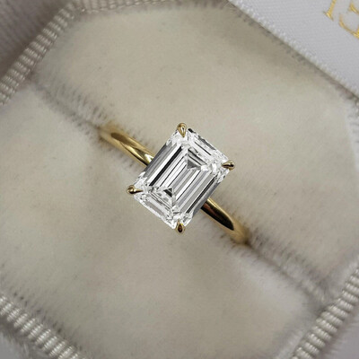 3CT Emerald Cut Moissanite Solitaire Engagement Ring In Sterling Silver