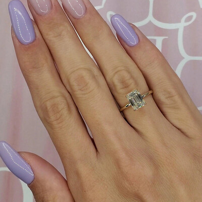 3CT Emerald Cut Moissanite Solitaire Engagement Ring In Sterling Silver