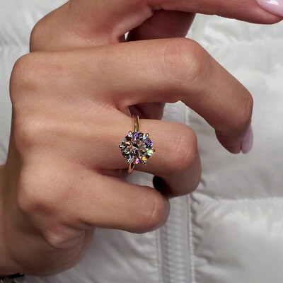 3CT Round Moissanite 6 Prong Setting Engagement Ring In Sterling Silver