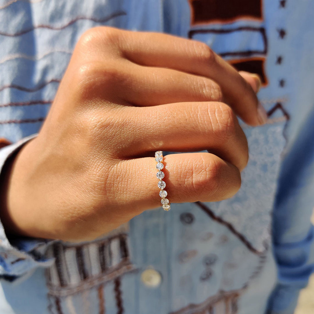 1.2CT Round Moissanite Wedding Band In Sterling Silver