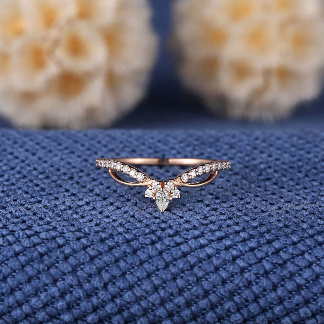 0.44CT Pear & Round Cut Moissanite Wedding Band In Sterling Silver