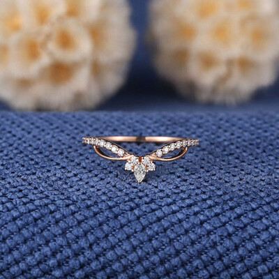 0.44CT Pear & Round Cut Moissanite Wedding Band In Sterling Silver