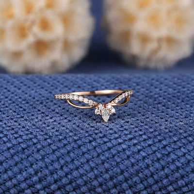 0.44CT Pear & Round Cut Moissanite Wedding Band In Sterling Silver