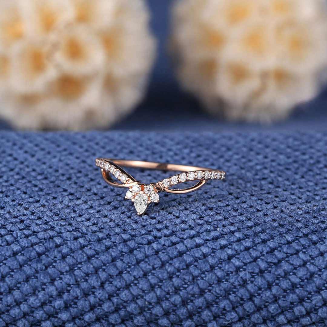 0.44CT Pear & Round Cut Moissanite Wedding Band In Sterling Silver