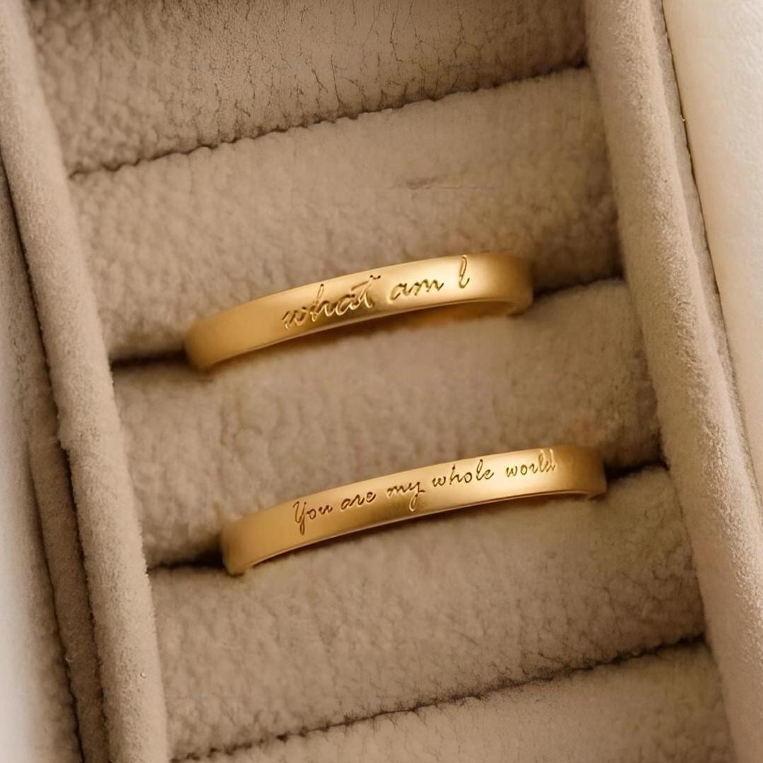 Unique Engraved Wedding Band Set S925 Silver Sterling Silver
