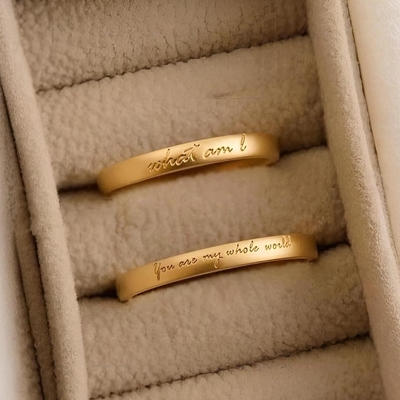 Unique Engraved Wedding Band Set S925 Silver Sterling Silver