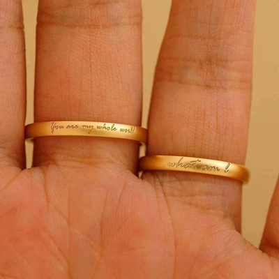 Unique Engraved Wedding Band Set S925 Silver Sterling Silver