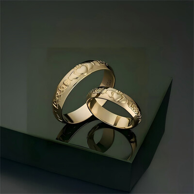 Artistic Engraved Wedding Band Set In Sterling Silver
