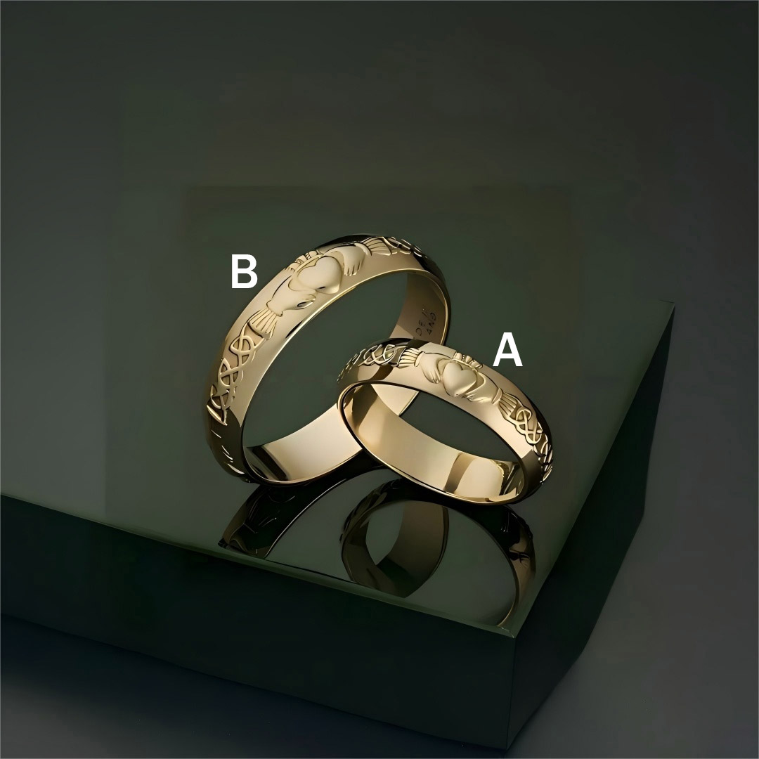 Artistic Engraved Wedding Band Set In Sterling Silver